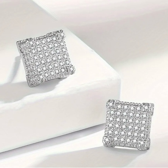 Men’s Earrings 925 Sterling Silver CZ - Picture 4 of 10